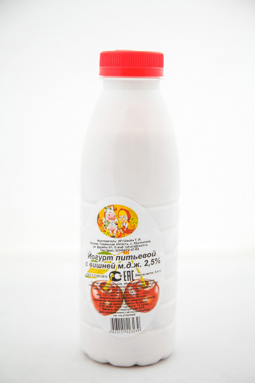 Йогурт питьевой 2,5% "Вишня", 0,5 л. изображение на сайте Михайловского рынка