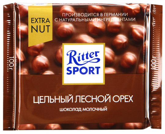 Шоколад Ritter Sport молочный "Цельный лесной орех" 100г